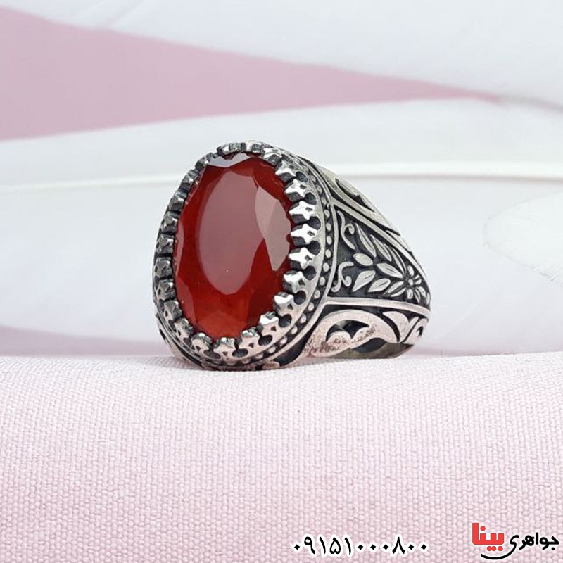 انگشتر عقیق یمنی سرخ مردانه عالی و خوشرنگ _کد:31637