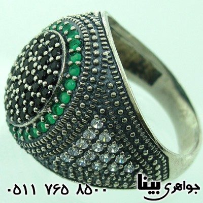 انگشتر نقره مردانه پرنگین طرح زمرد