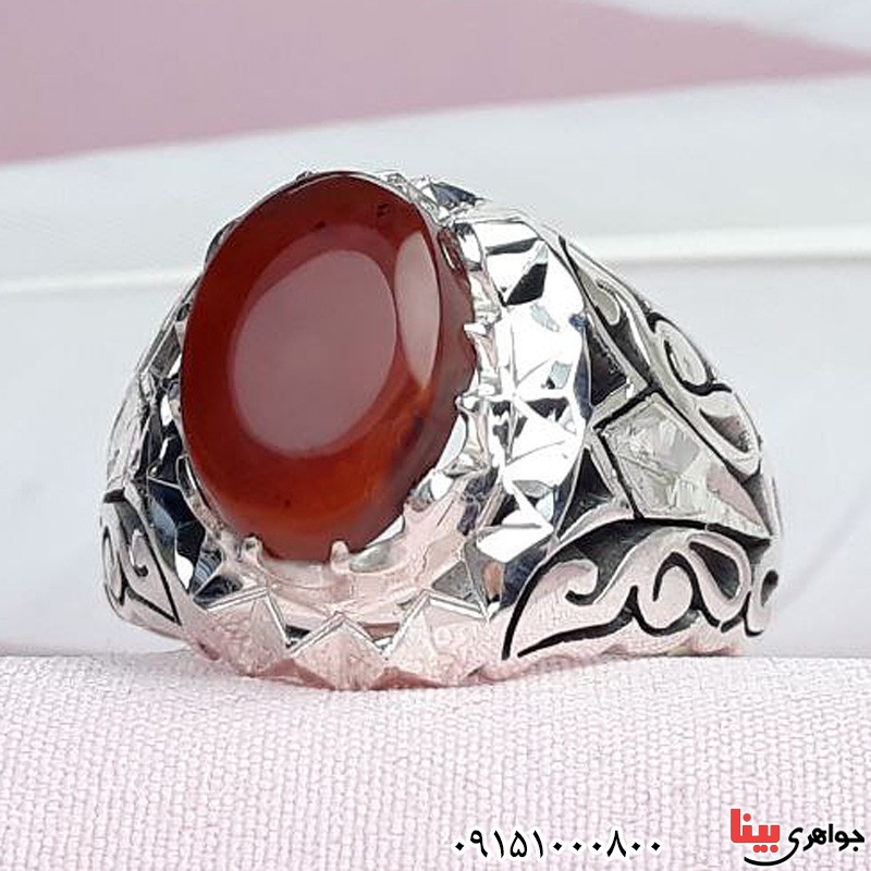 انگشتر عقیق یمنی سرخ دست ساز فاخر مردانه _کد:31862
