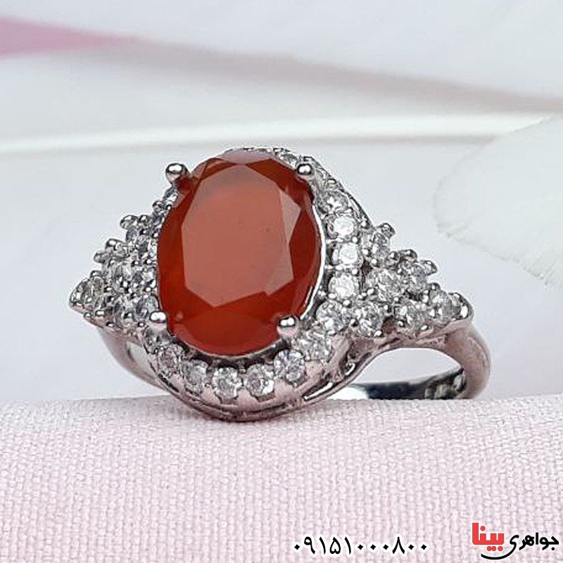 انگشتر عقیق یمنی سرخ رودیوم خوشرنگ و خاص _کد:31886