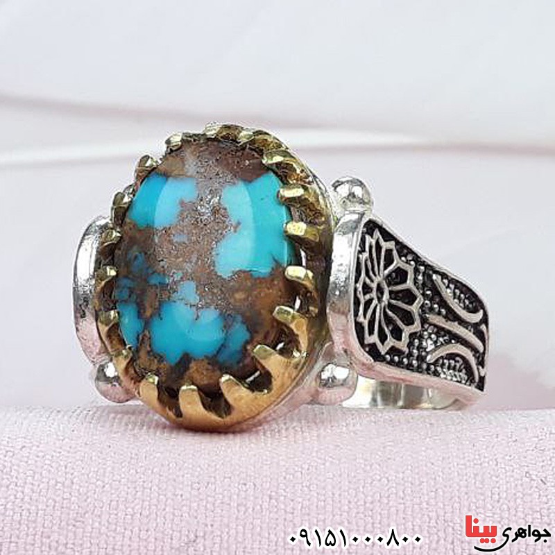 انگشتر فیروزه نیشابوری خوشرنگ و خاص مردانه _کد:31893