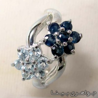 انگشتر یاقوت کبود دو گل