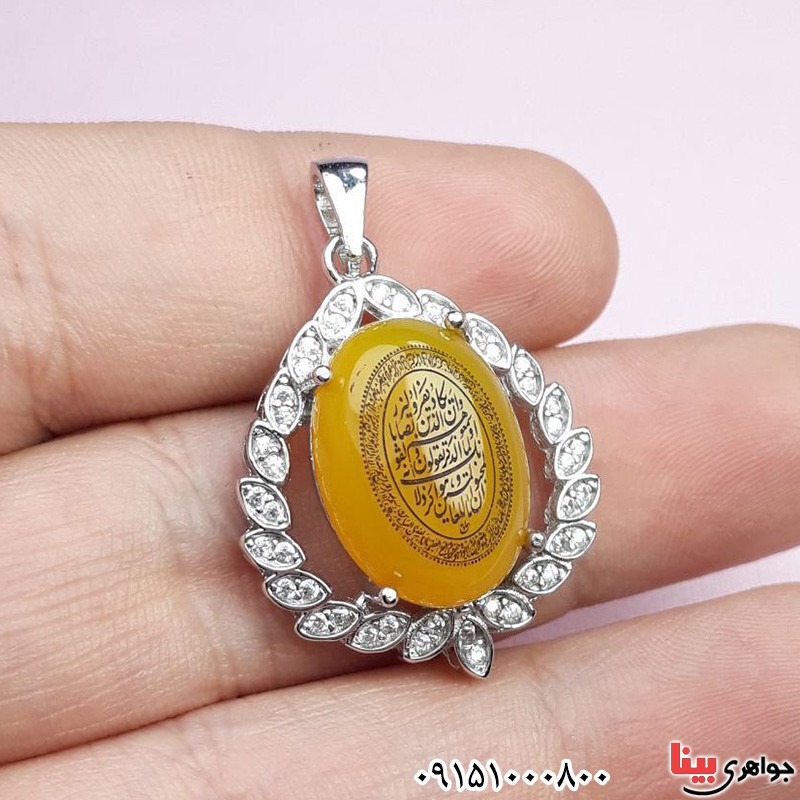 گردنبند عقیق شرف الشمس رودیوم زیبا با حکاکی وان یکاد و آیت الکرسی _کد:32137