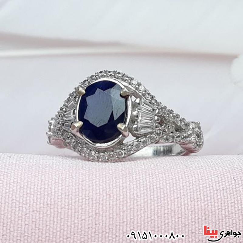 انگشتر یاقوت کبود رودیوم زنانه خاص و زیبا _کد:32194