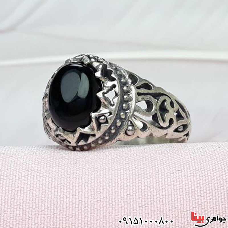 انگشتر عقیق سیاه (اونیکس) مردانه شیک و زیبا _کد:32226