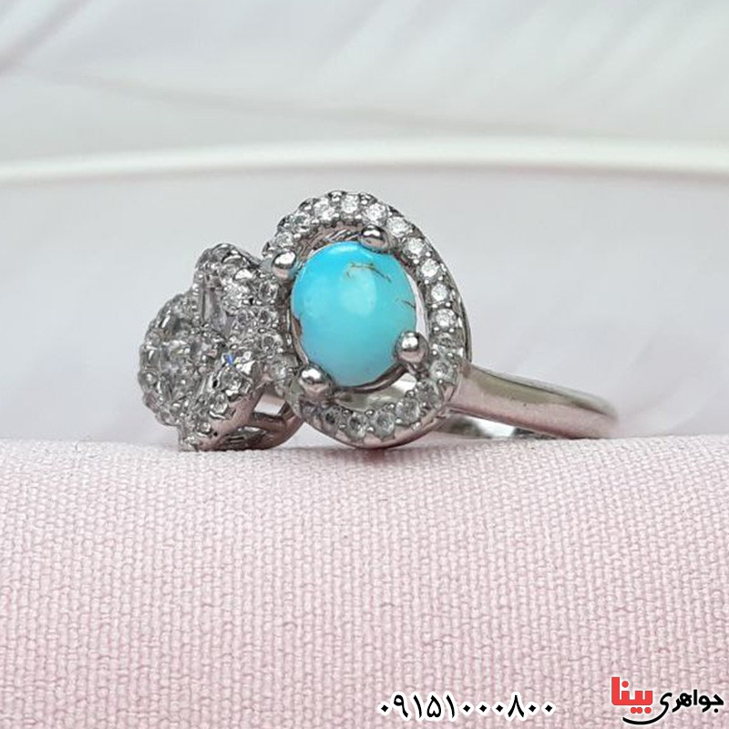 انگشتر فیروزه نیشابوری رودیوم زنانه خوشرنگ _کد:32229