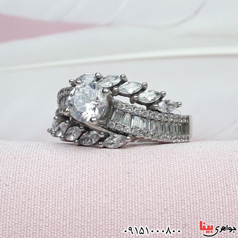 انگشتر نقره رودیوم طرح جواهر _کد:32269