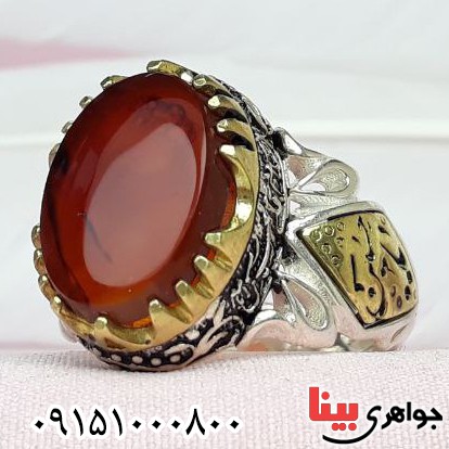 انگشتر عقیق کبدی رگه دار بسیار زیبا و خاص مردانه _کد:32389