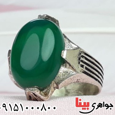 انگشتر عقیق سبز بسیار زیبا و خوشرنگ مردانه _کد:32391