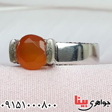 انگشتر عقیق یمنی پرتقالی رودیوم خوشرنگ بسیار زیبا _کد:32402