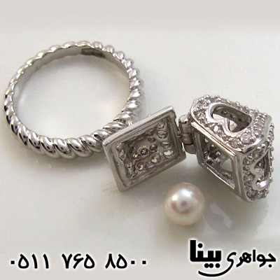 انگشتر مروارید زنانه مروارید اصل درجه یک صندوقچه ای آویز