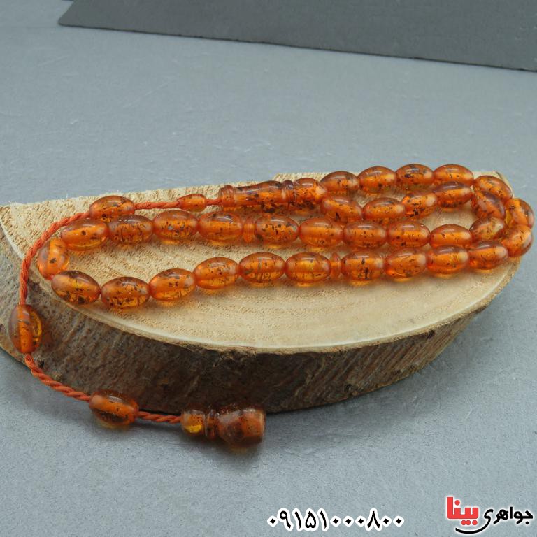 تسبیح کهربا 33 دانه ای درشت بسیار زیبا _کد:32549