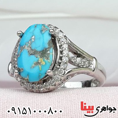 انگشتر فیروزه نیشابوری رودیوم خاص و خوشرنگ _کد:32783