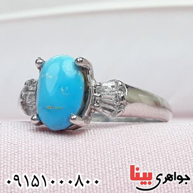انگشتر فیروزه نیشابوری رودیوم خاص و بسیار زیبا _کد:32789