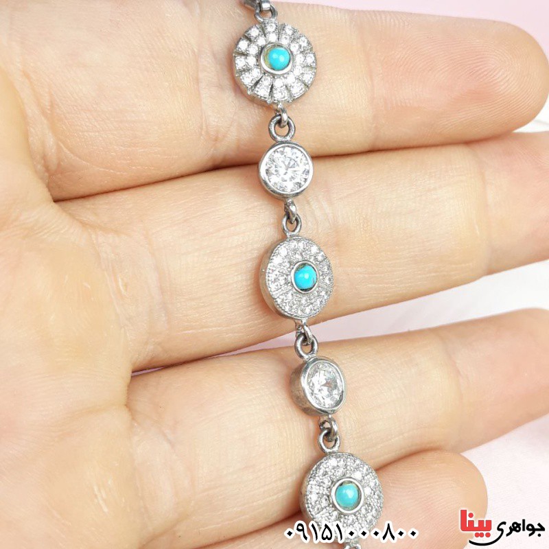دستبند فیروزه نیشابوری رودیوم خاص و خوشرنگ _کد:32791