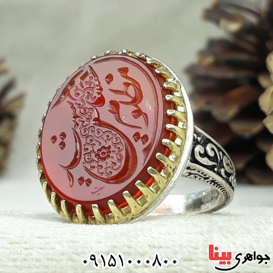 انگشتر عقیق قرمز خطی با حکاکی یا شهید مظلوم حسین