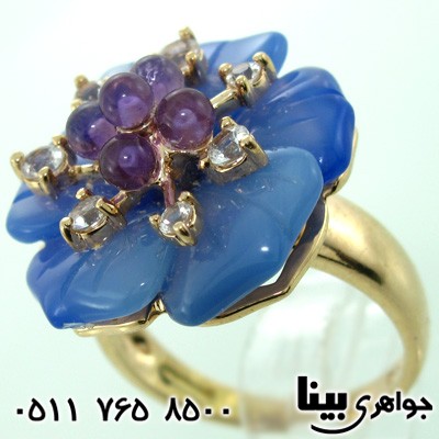 انگشتر چند جواهر آمتیست و عقیق زنانه گل
