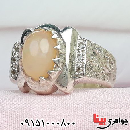 انگشتر اوپال دست ساز فاخر با مخراج برلیان زیبا _کد:32830