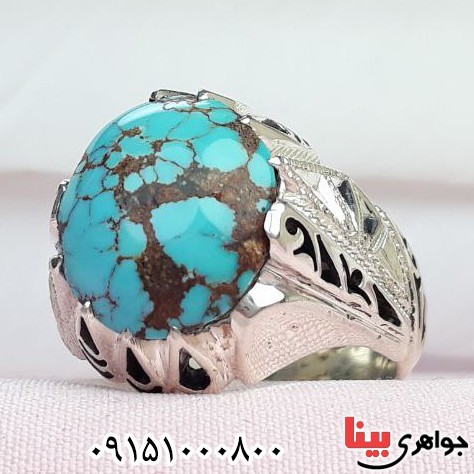 انگشتر فیروزه نیشابوری دست ساز فاخر مردانه _کد:32844