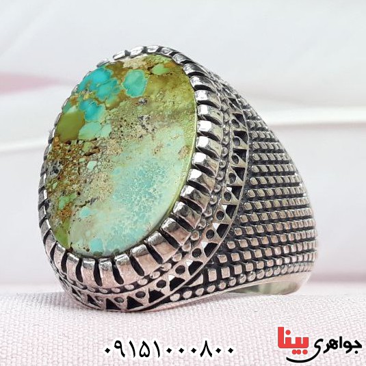 انگشتر فیروزه نیشابوری بسیار زیبا و خاص مردانه _کد:32866