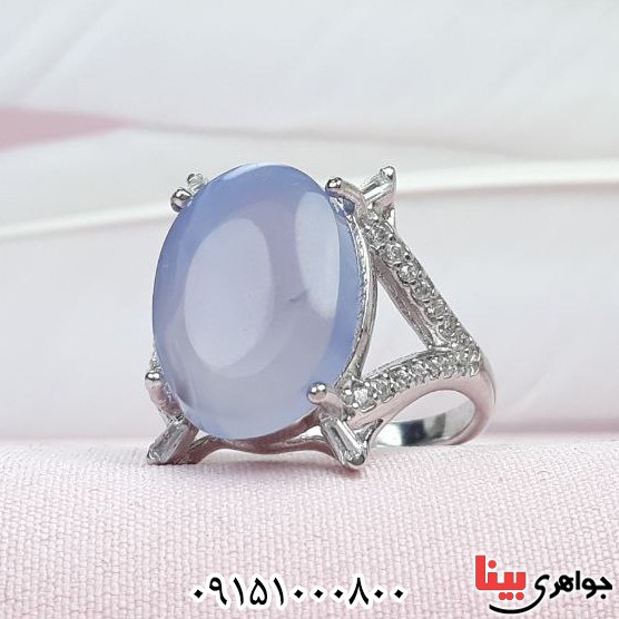 انگشتر عقیق یمنی کبود رودیوم زنانه خاص و بسیار زیبا _کد:32868