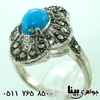 انگشتر فیروزه نیشابوری زنانه حدیدکاری