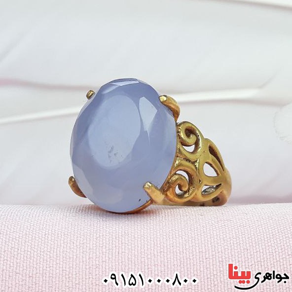 انگشتر عقیق یمنی کبود با آبکاری طلا بسیار زیبا و خاص