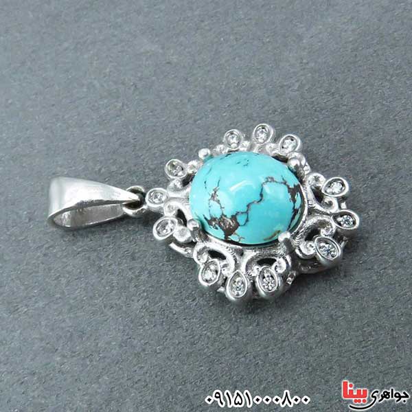 گردنبند فیروزه نیشابوری رودیوم بسیار خاص و زیبا _کد:33045