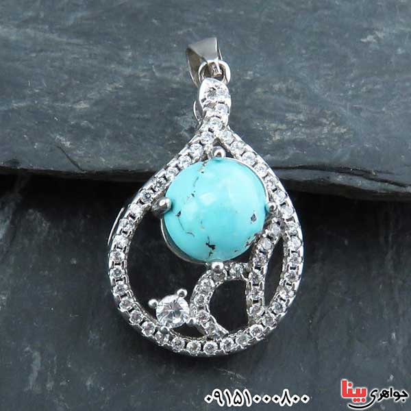 گردنبند فیروزه نیشابوری رودیوم بسیار زیبا و شیک _کد:33046