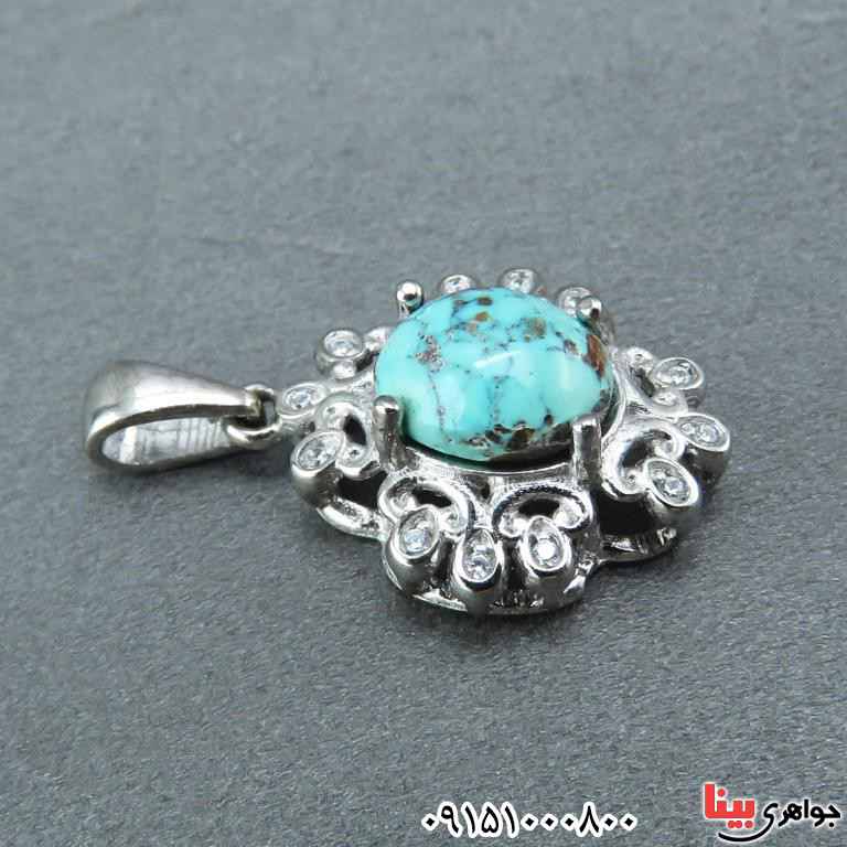 گردنبند فیروزه نیشابوری رودیوم بسیار خاص و زیبا _کد:33064
