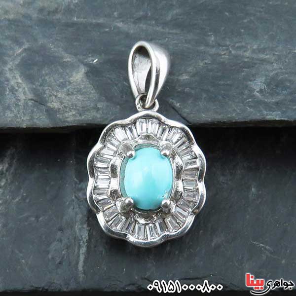 گردنبند فیروزه نیشابوری رودیوم خاص و بسیار زیبا _کد:33065