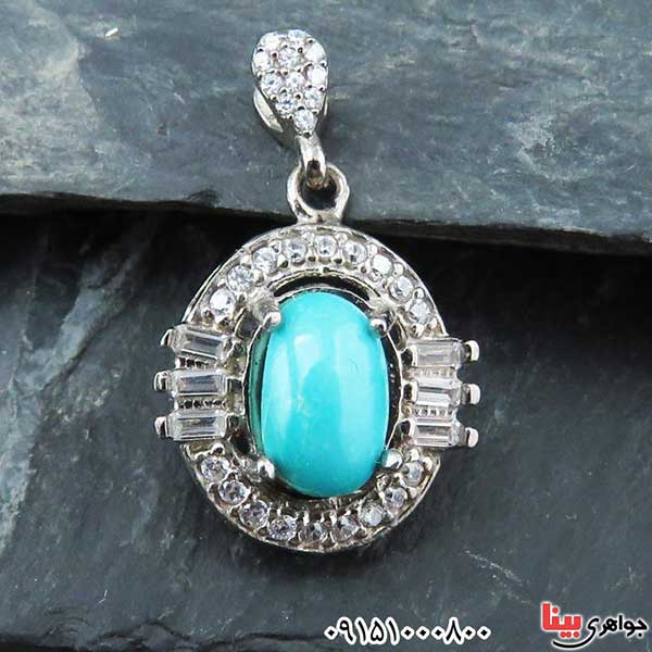 گردنبند فیروزه نیشابوری رودیوم خاص و زیبا زنانه _کد:33066