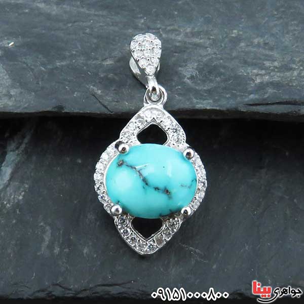 گردنبند فیروزه نیشابوری رودیوم بسیار خاص و زیبا _کد:33068