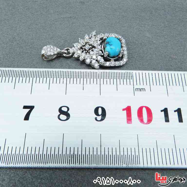 گردنبند فیروزه نیشابوری رودیوم زیبا و خوشرنگ _کد:33075