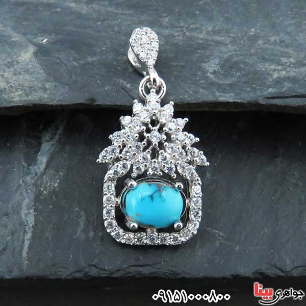 گردنبند فیروزه نیشابوری رودیوم زیبا و خوشرنگ _کد:33075