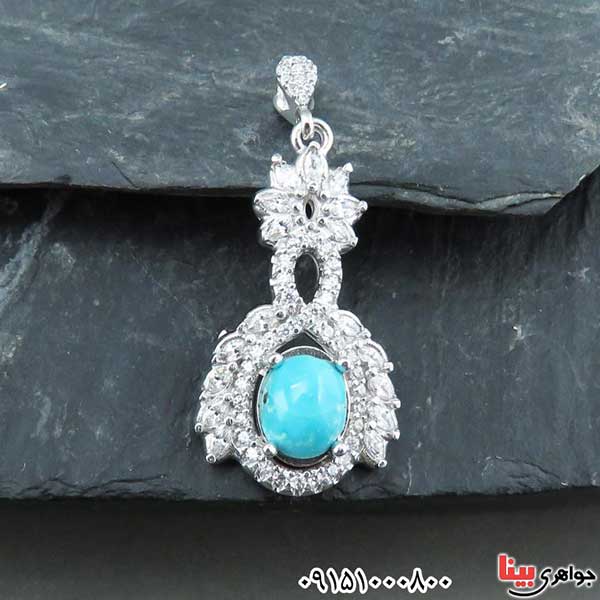 گردنبند فیروزه نیشابوری رودیوم خاص و بسیار زیبا _کد:33076