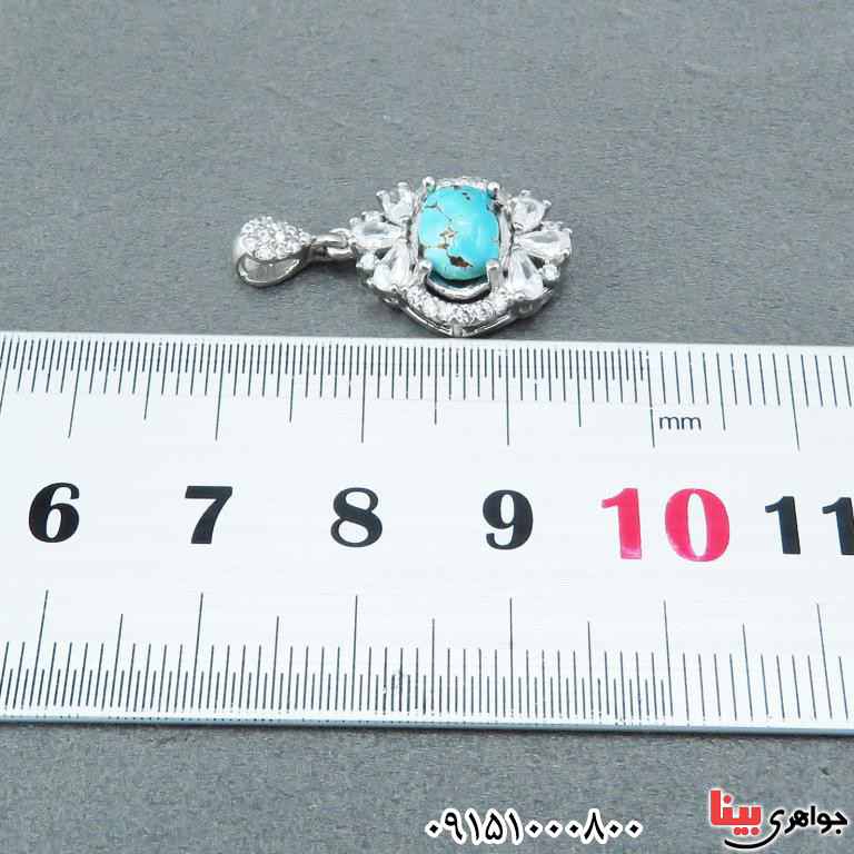 گردنبند فیروزه نیشابوری رودیوم زیبا و خوشرنگ _کد:33078