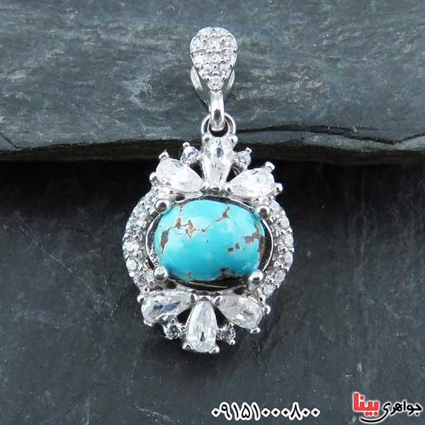 گردنبند فیروزه نیشابوری رودیوم زیبا و خوشرنگ _کد:33078