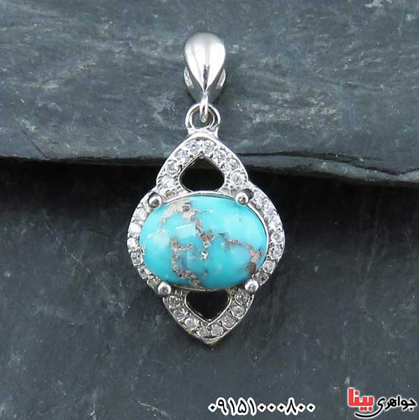گردنبند فیروزه نیشابوری رودیوم بسیار خاص و شیک _کد:33084