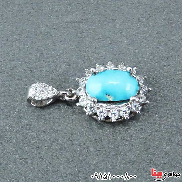 گردنبند فیروزه نیشابوری رودیوم بسیار خاص و زیبا _کد:33085