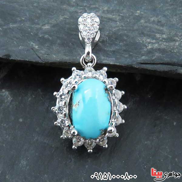 گردنبند فیروزه نیشابوری رودیوم بسیار خاص و زیبا _کد:33085