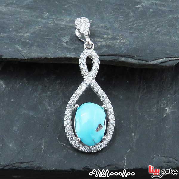 گردنبند فیروزه نیشابوری رودیوم بسیار زیبا و شیک _کد:33088