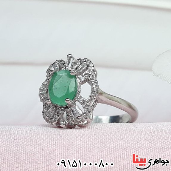 انگشتر زمرد رودیوم بسیار زیبا و شیک زنانه _کد:33091