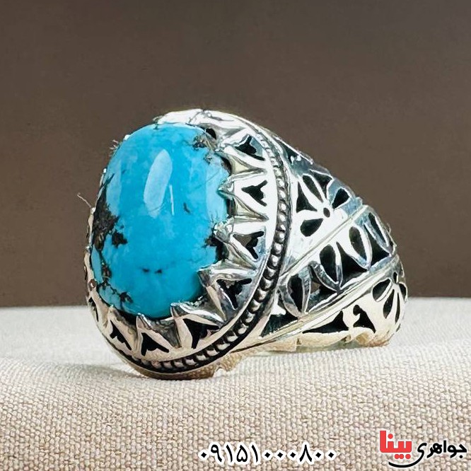 انگشتر فیروزه نیشابوری درشت و فاخر و دست ساز _کد:33243