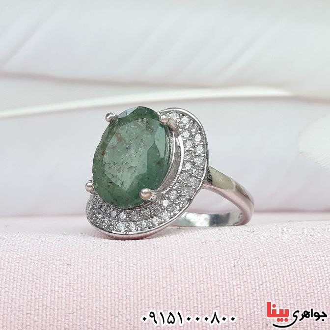 انگشتر زمرد رودیوم خاص و خوشرنگ زنانه _کد:33250