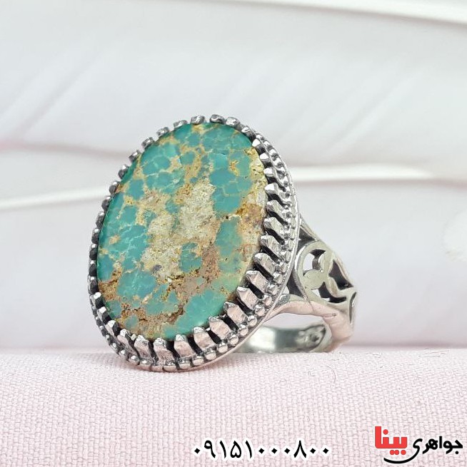 انگشتر فیروزه نیشابوری بسیار زیبا و خاص مردانه _کد:33254