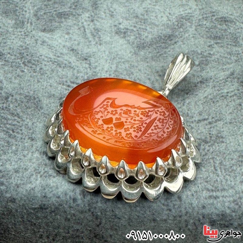 گردنبند عقیق یمنی سرخ خطی فاخر و درشت با حکاکی