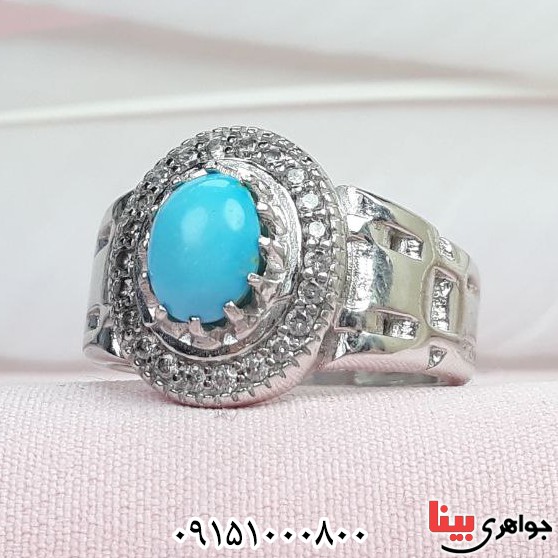 انگشتر فیروزه رودیوم نیشابوری بسیار خوشرنگ مردانه _کد:33328