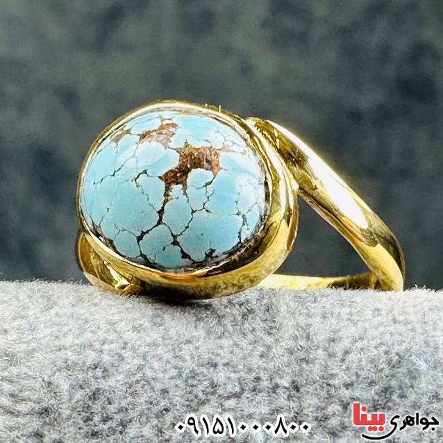 انگشتر فیروزه رودیوم نیشابوری بسیار خوشرنگ زنانه
