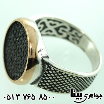 انگشتر عقیق سیاه (اونیکس) مردانه مشبک